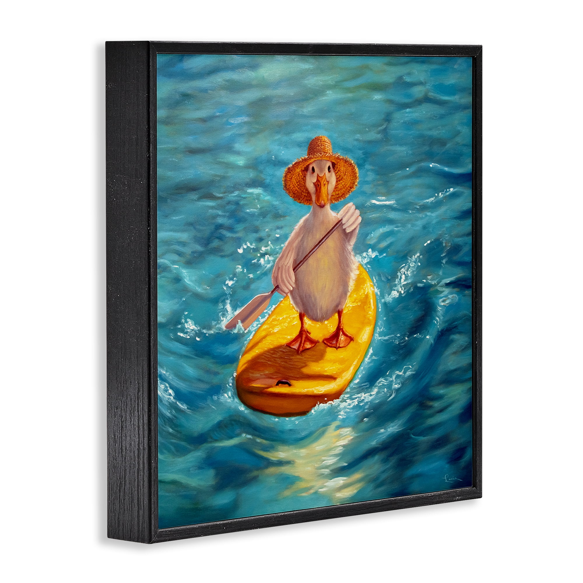 Stupell Industries The Paddler Duck with Straw Hat Black Framed Giclee Art, design by Lucia Heffernan