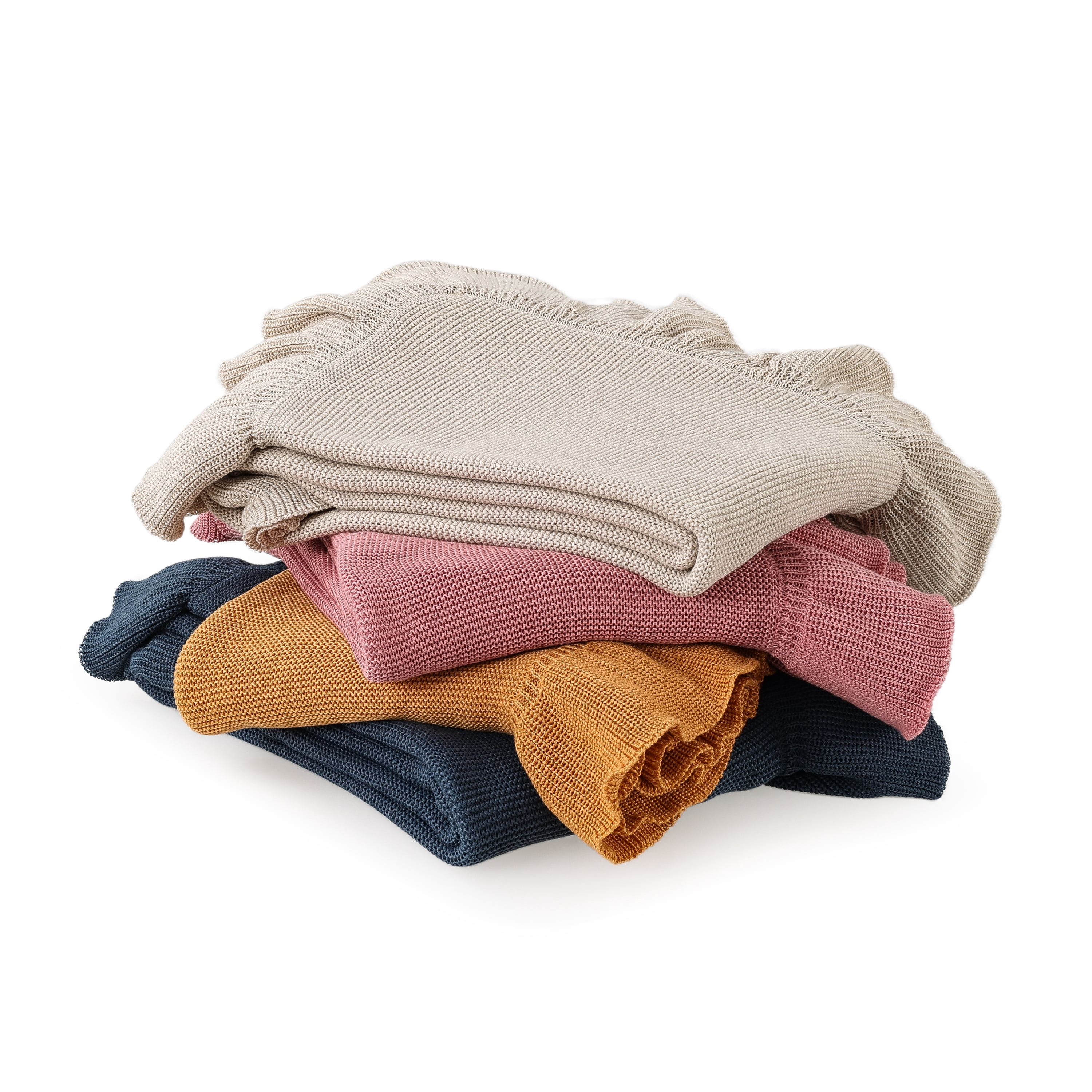 The Pioneer Woman Oversized Ruffle Knit Throw Blanket, Mustard, 50 x 72 in