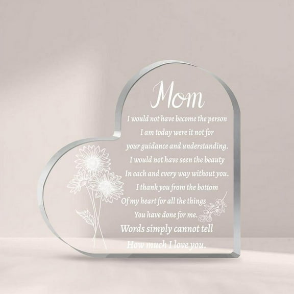 Acrylic heart shaped ornament for room decor - 3.9x3.9 inch - Letter pattern desktop decoration - Creative gift for mom, office & home decor