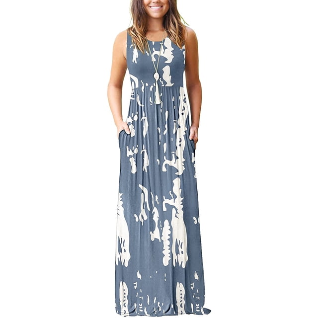 Vestido largo suelto sin mangas de verano para mujer Vestido largo casual con bolsillos Ormromra