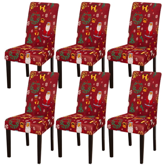 (Set of 6) Stretch Dining Chair Covers Xmas Christmas Party Banquet Seat Protector Decor