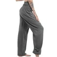 thumbnail image 2 of Cotton Linen Pants for Women Smocked High Waist Wide Leg Pants Casual Baggy Lightweight Lounge Trousers with Pockets, 2 of 8