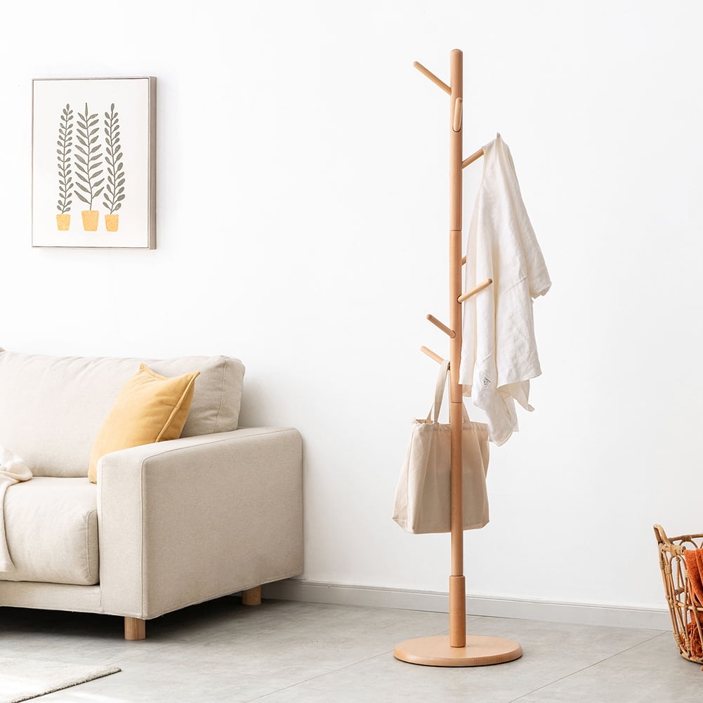 Kadyn Coat Rack, Wooden Coat Rack with 4/8 Hooks, Hat Rack Wall Freestanding for Bedroom, Office, Hallway, Natural Color Kadyn Coat Rack, Wooden Coat Rack with 4/8 Hooks, Hat Rack Wall Freestanding for Bedroom, Office, Hallway, Natural Color