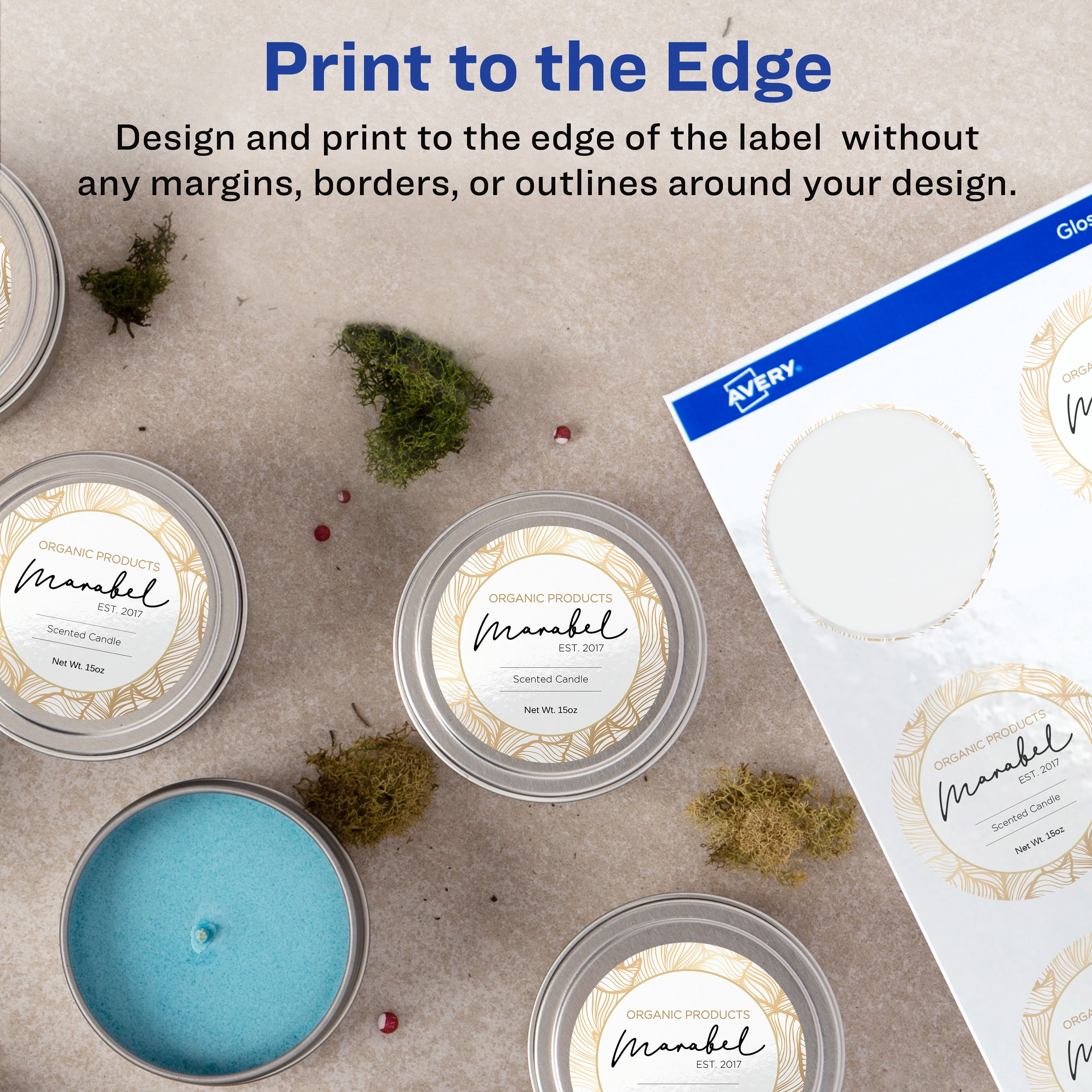Avery® Round Labels, Sure Feed® Technology, 2" Diameter, 300 Glossy White Labels (36496)