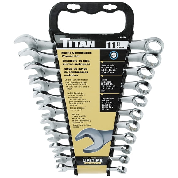 Juego de llaves Titan Tools 17328, 11 piezas métricas con estante de almacenamiento