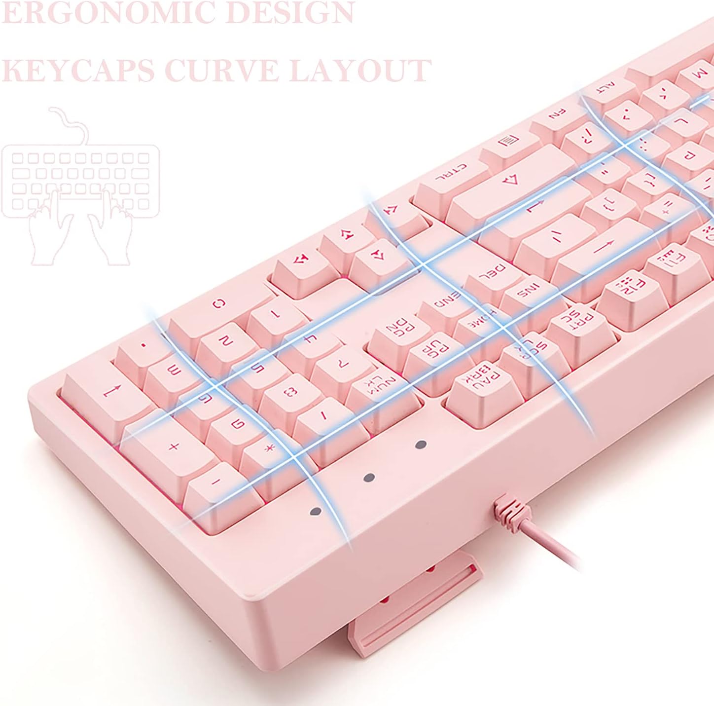 Mechanical Keyboard with 7-color LED Backlight, 104-key Silent and Silent Keyboard, 19-key Anti-ghosting, Cheap Gaming Keyboard, Mechanical Touch, Waterproof Wired USB, Suitable for Computers, Macs