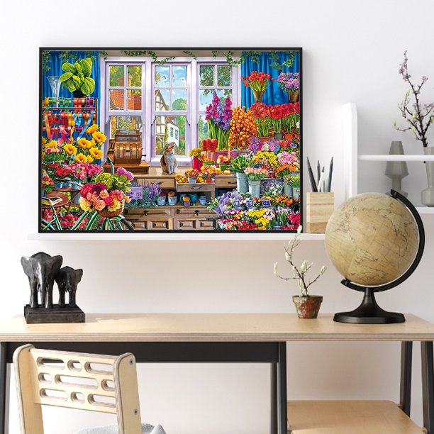 Cuadros Decorativos Cuadro de taladro redondo completo de gato de alféizar de tienda de flores de pintura de diamantes para el hogar Ndcxsfigh Nuevos Originales