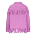 thumbnail image 4 of XFLWAM Womens Cropped Corduroy Jacket Casual Button Down Shacket Coat Solid Color Tassel Fringe Jacket with Pocket Hot Pink S, 4 of 4