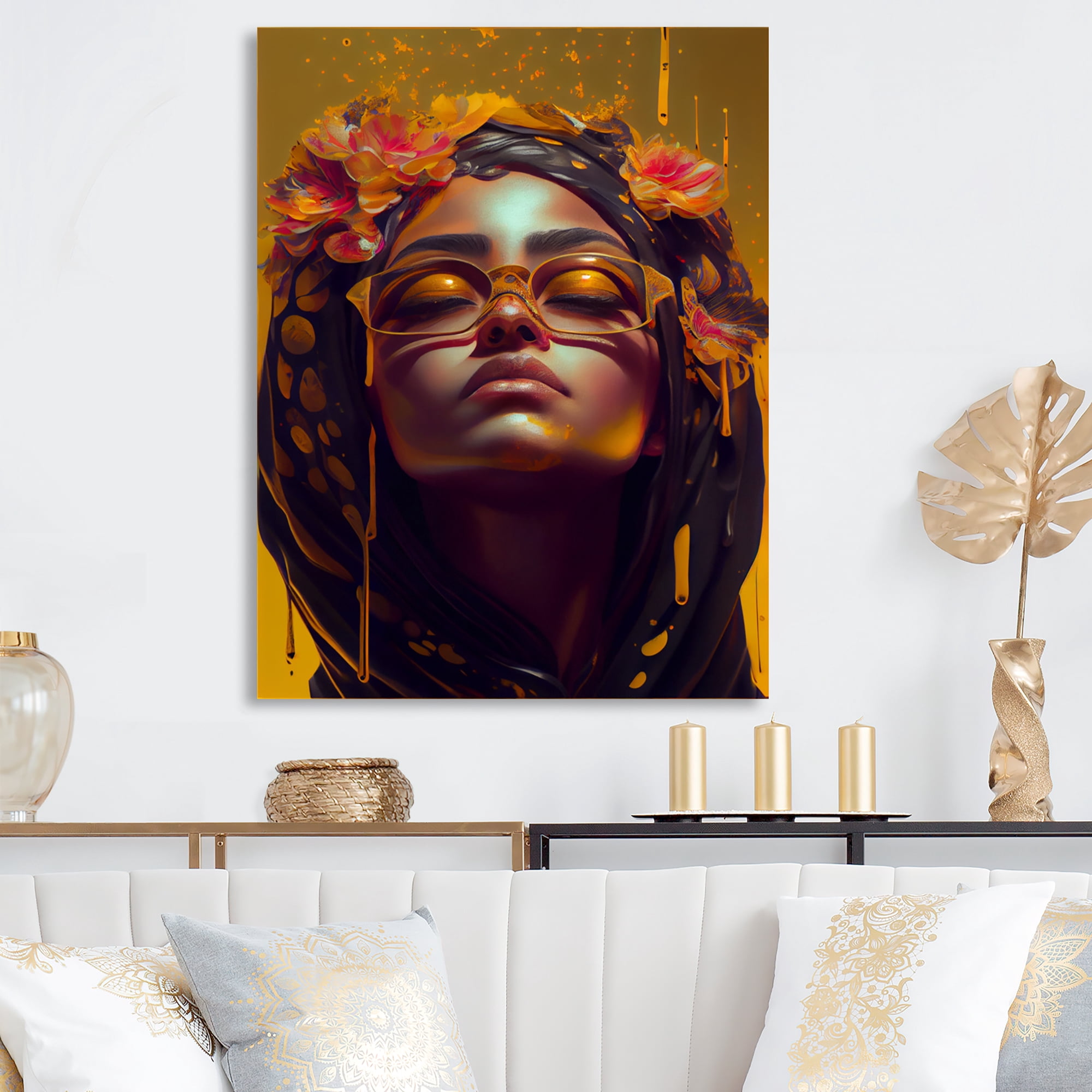 Designart Stylish Arabic Woman With Floral Hijab VII Canvas Wall Art