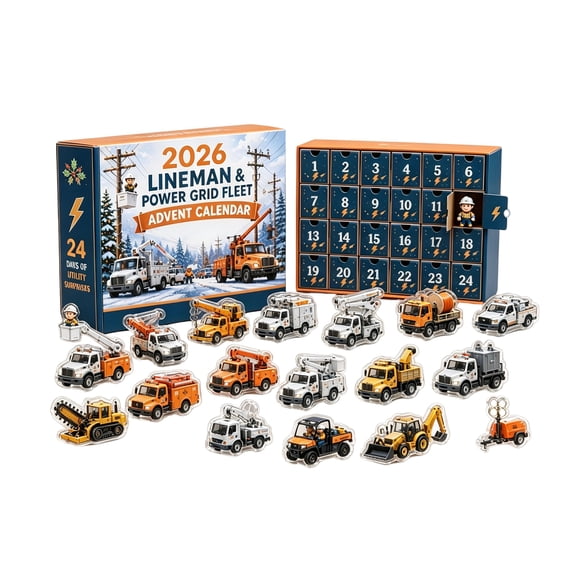 2026 Lineman and Power Grid Fleet Advent Calendar, 24-Day Countdown with 24 2D Acrylic Utility Vehicle Ornaments for Holiday Gifts