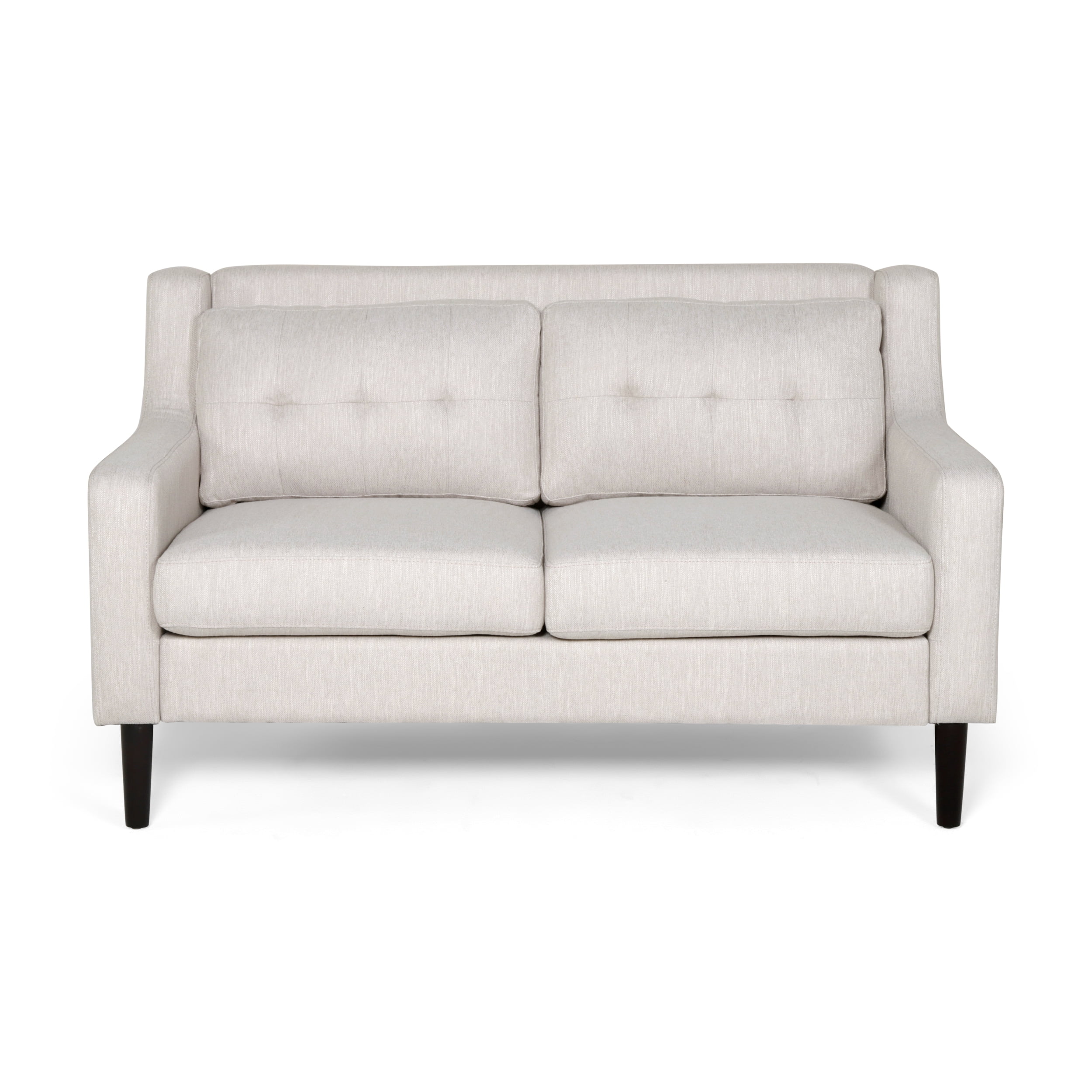 Noble House Kayden Indoor Contemporary Fabric Upholstered Loveseat, Beige, Dark Brown
