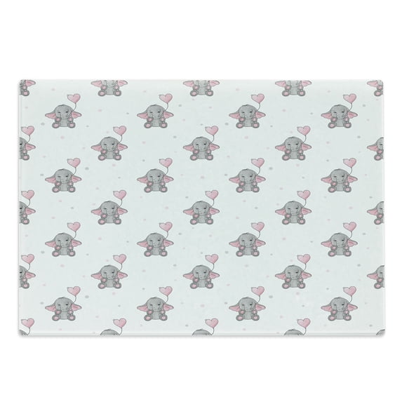 Animal Cartoon Cutting Board, s Holding Heart Shaped Pink Balloons Girlish Design, Decorative Tempered Glass Cutting and Serving Board, Large Size, Grey Pale Pink White, by Ambesonne