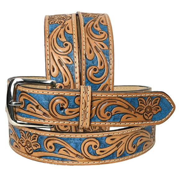 HILASON Western Genuine Leather Belt for Men Women Cowboy Cowgirl Handmade Unisex Full Grain Heavy Duty Floral Tooled Belt