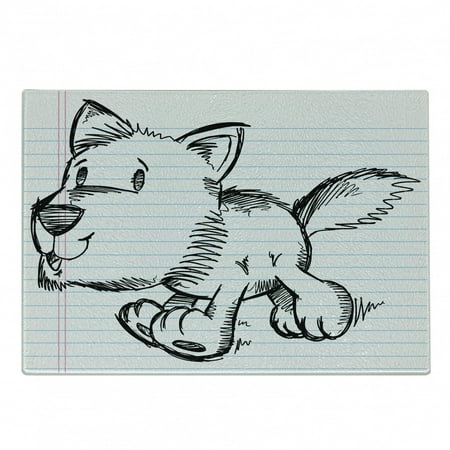 

Cartoon Cutting Board Scribble Art of a Running Puppy Dog on a Notebook Page Style Backdrop Decorative Tempered Glass Cutting and Serving Board Small Size Black Pale Blue Pink by Ambesonne