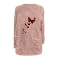 thumbnail image 4 of Lovskoo Fuzzy Fleece Pullover Tops for Women Winter Warm Round Neck Printed Long Sleeve with Pocket Solid Color Warm Top Pink, 4 of 5