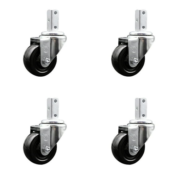 3 Inch Hard Rubber Wheel Swivel 3/4 Inch Square Stem Caster Set Service Caster