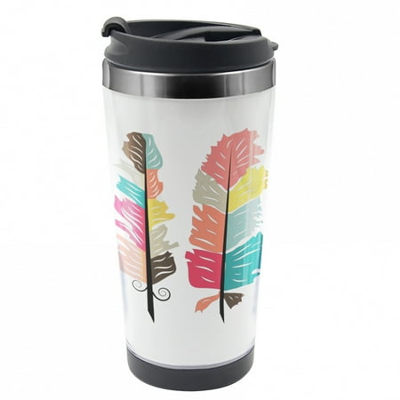

Feather Travel Mug Tribal Primitive Boho Plume Steel Thermal Cup 16 oz by Ambesonne