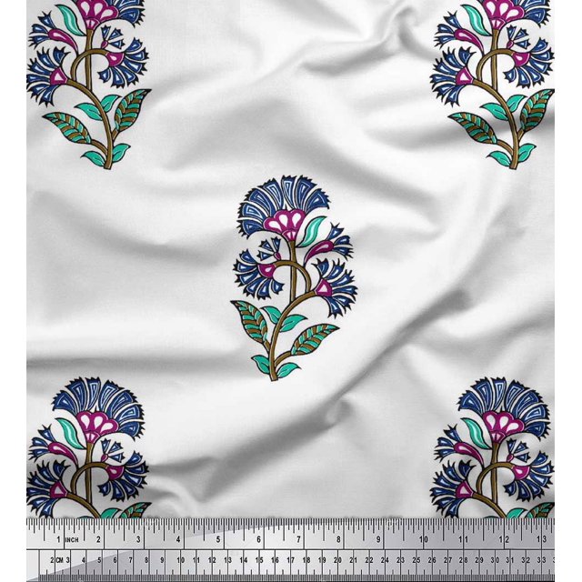 Soimoi Poly Georgette Fabric Leaves & Floral Block Fabric Prints by Yard 52 Inch Wide