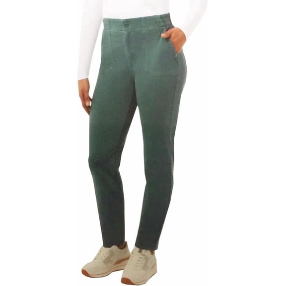 32 Degrees Women's Knit Stretch Elastic Waist Twill Pants, Green, Small