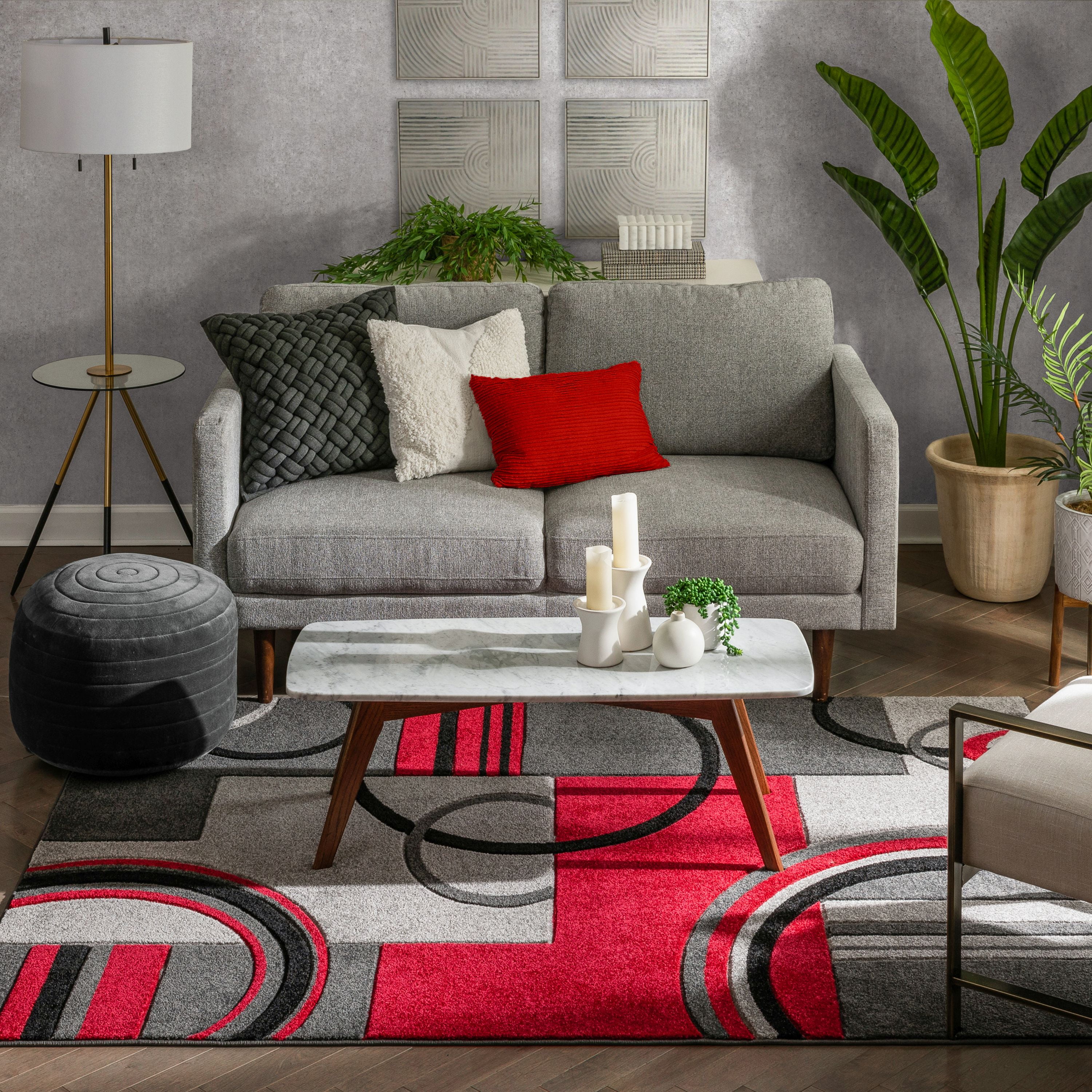 Well Woven Ruby Galaxy Waves Modern Geometric Grey & Red 7'10" x 9'10" Area Rug