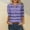 A01817-Purple, variant on CALAFEBILA Womens Blouse 3/4 Sleeve Ladies Blouses,Women Fashion Striped Print Blouse Summer Button Up Crew Neck Women Tops