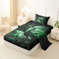 thumbnail image 2 of Homewish Spooky Halloween Skull Twin Sheets,Green Rose Floral Bedding,3pcs,1 Fitted Sheet and 1 Pillowcase, 2 of 6