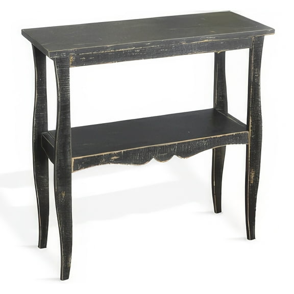 Rena Side End Table with Scallop Trim, 28 Inch Rustic Black Mahogany