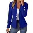 thumbnail image 2 of Chiccall Fitted Waist Long Sleeve Blazer Jacket for Women Solid Notched Collar Button Open Front Peplum Suit Coat with Pockets, 2 of 6