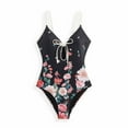 thumbnail image 5 of Baqcunre Women's One Piece Swimsuit Tummy Control V Neck Floral Print Bathing Suits, 1 Pc One-Piece Swimwear Black XL, 5 of 6