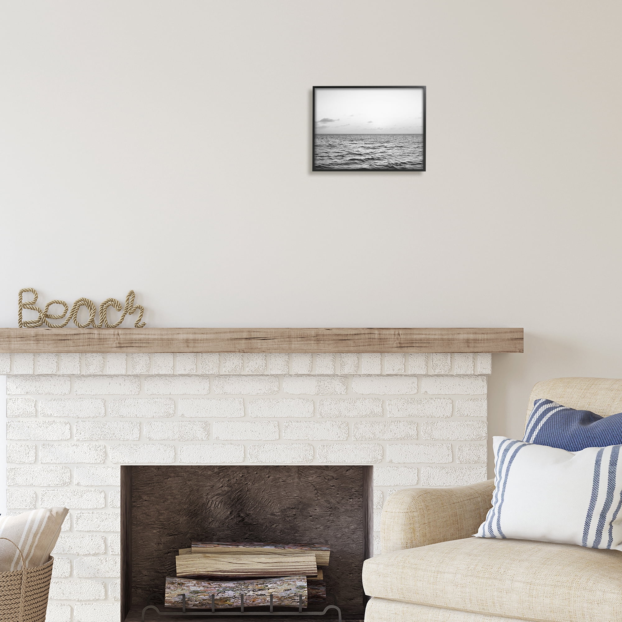Stupell Industries Rough Grey Sea Waves Nature Photography Black Framed Art Print Wall Art, 14 x 11