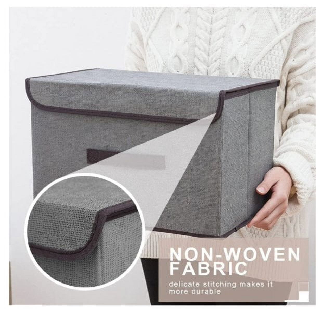 Larger Foldable Storage Cubes [2-Pack] Linen Fabric Collapsible Storage Cube Bin, Linen Closet Organizer Baskets with Lid, Handles for Toys  Home, Nursery, Closet - (Grey, 15in&10in)