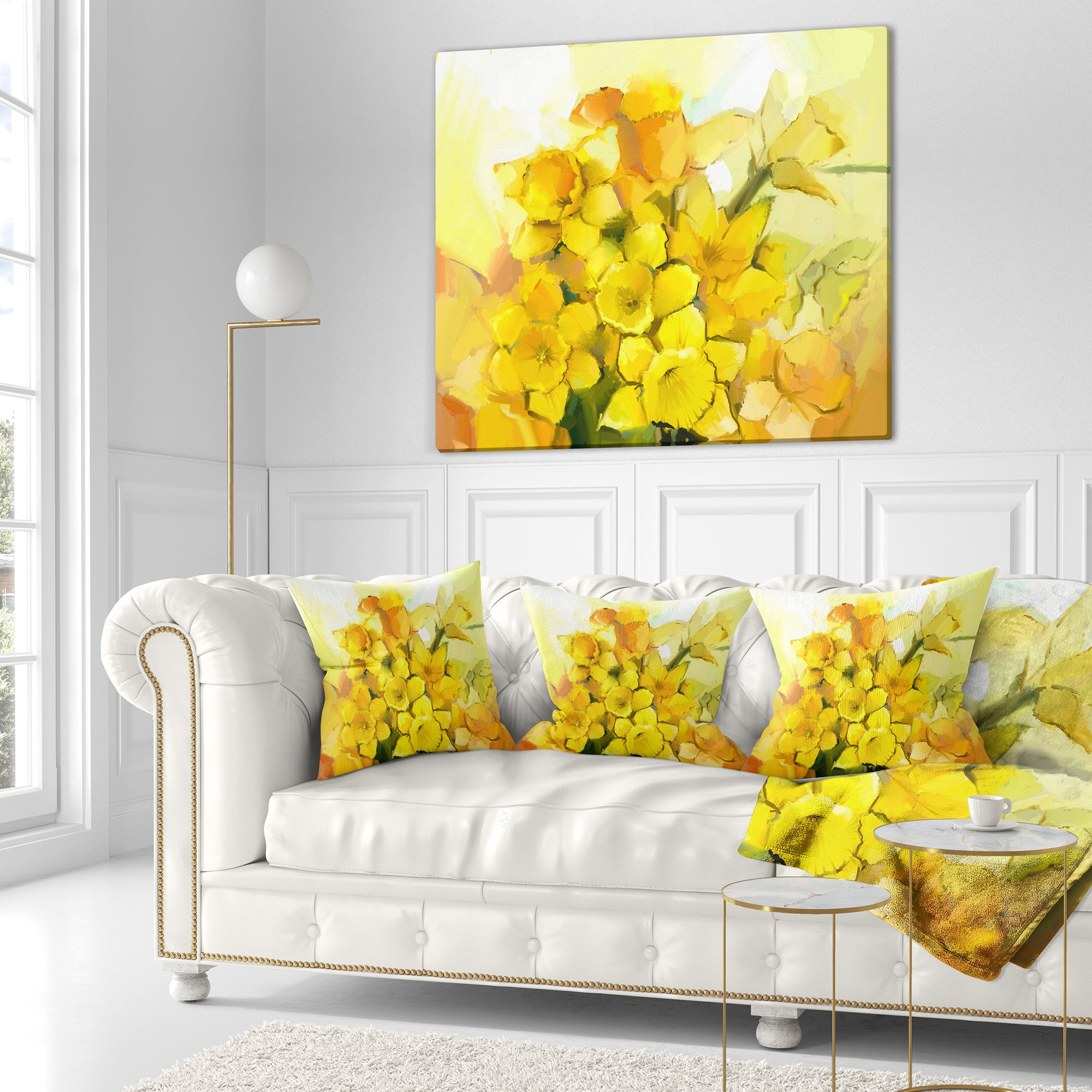 Designart Bouquet of Yellow Narcissus Flowers - Floral Throw Pillow - 16x16