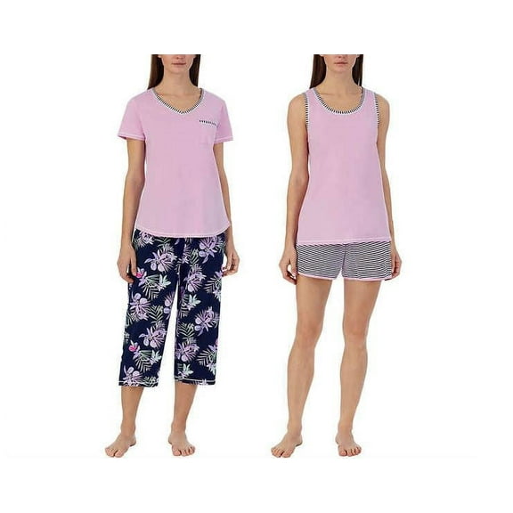 Carole Hochman Ladies 4-Piece Cotton Pajama Set for Women Size: XS, Color: Purple-floral