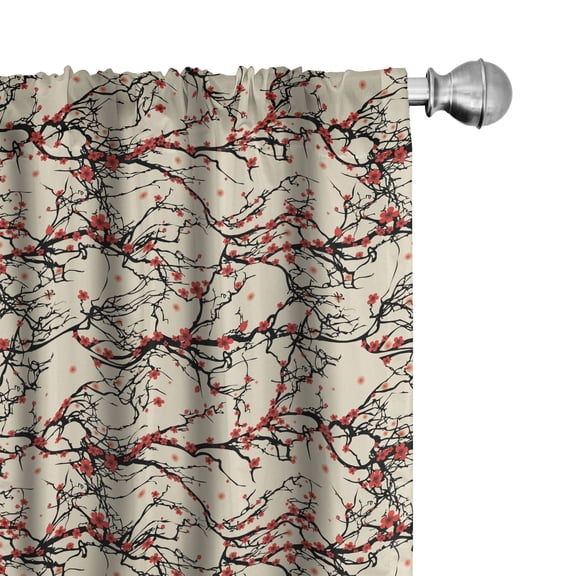 Ambesonne Cherry Blossom Curtains, Red Flowers Tree, Pair of 28"x84", Beige Scarlet Black