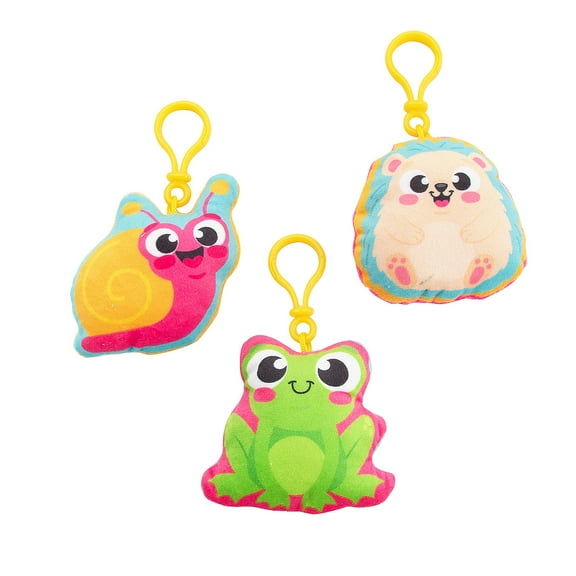 Fun Express 3 1/4" x 3 1/2" Springtime Friends Stuffed Backpack Clip Keychains - 12 Pieces