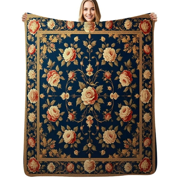 Floral Rose Pattern Tapestry Flannel Blanket Warm Soft Bedding Throws Winter Camping Chair Sofa Bed