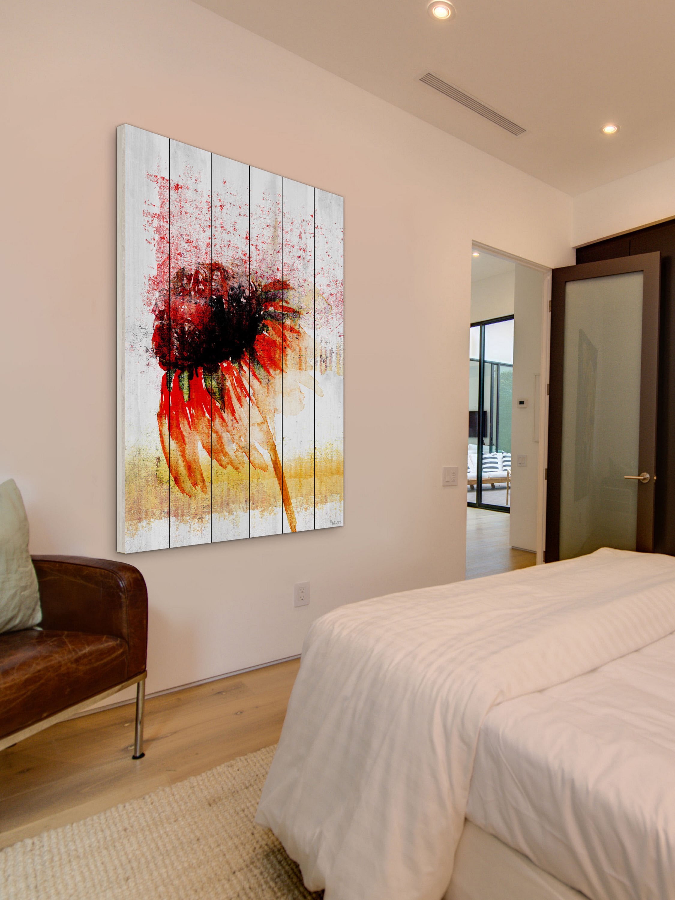 Parvez Taj Flower 4 White Wood Wall Art, 24" x 16"