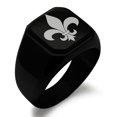 thumbnail image 1 of Stainless Steel Fleur De Lis Engraved Square Flat Top Biker Style Polished Signet Ring, 1 of 1