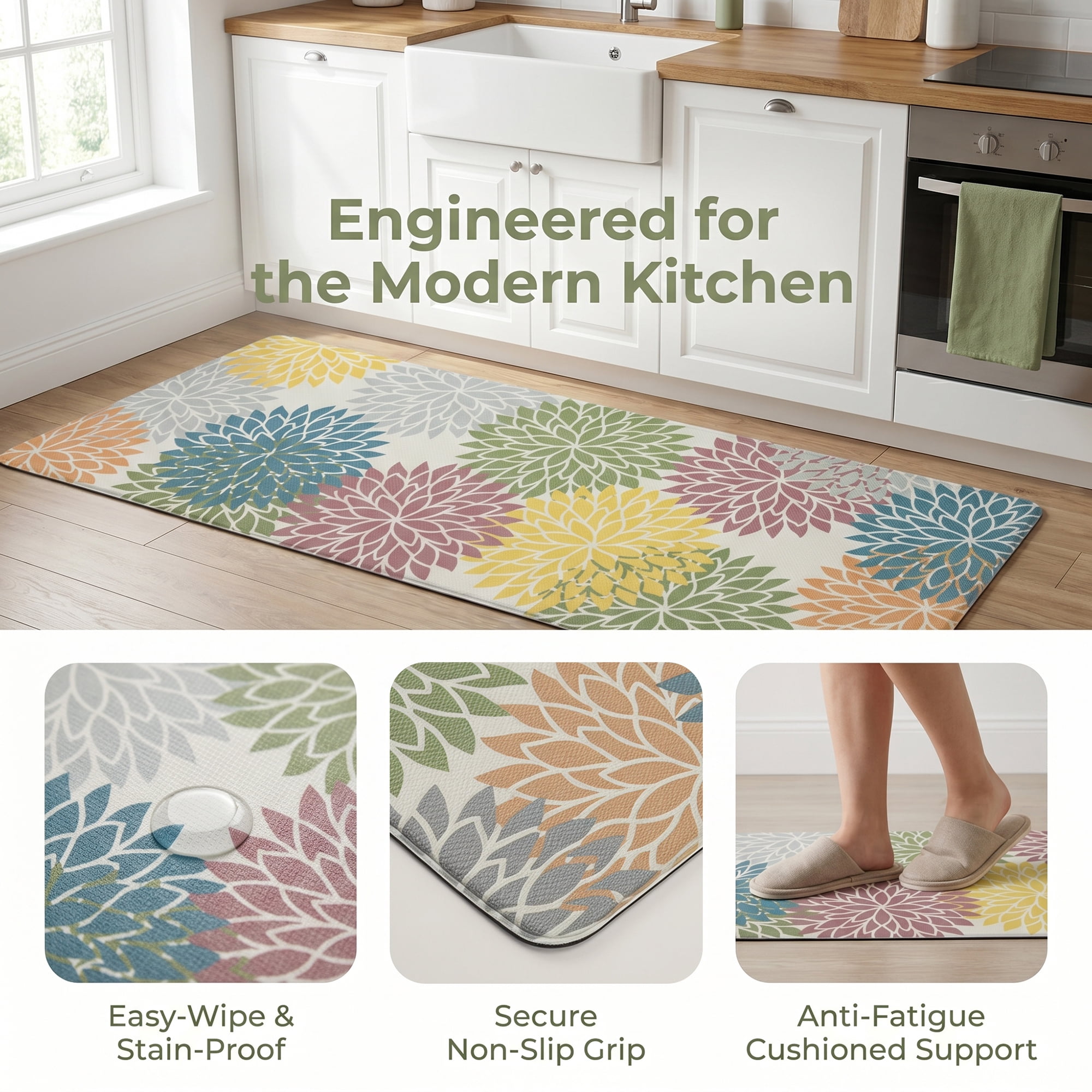 Unique Bargains Ergonomic Kitchen Mats Multicolor 47" x 17"