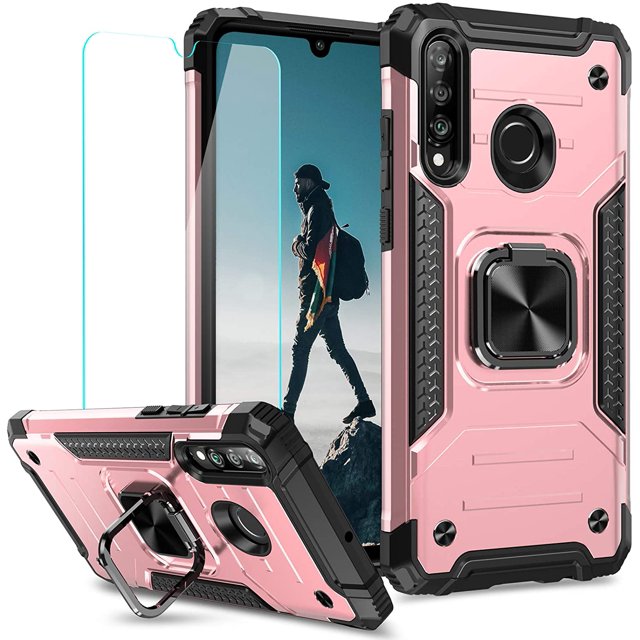 AIMTYD Huawei P30 Lite Case, Durable TPU & PC Shockproof Armor Protective Cover for Huawei P30 Lite Case with Screen Protector, Metal Ring Kickstand Phone Case for Huawei P30 Lite 6.15" (Dark Green)
