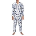 thumbnail image 3 of Sikiie blue Snowflake Prints Mens Pajama Set, Soft Warm Long Sleeve Sleepwear, Cozy Button-Down Pjs for Men-X-Large, 3 of 7