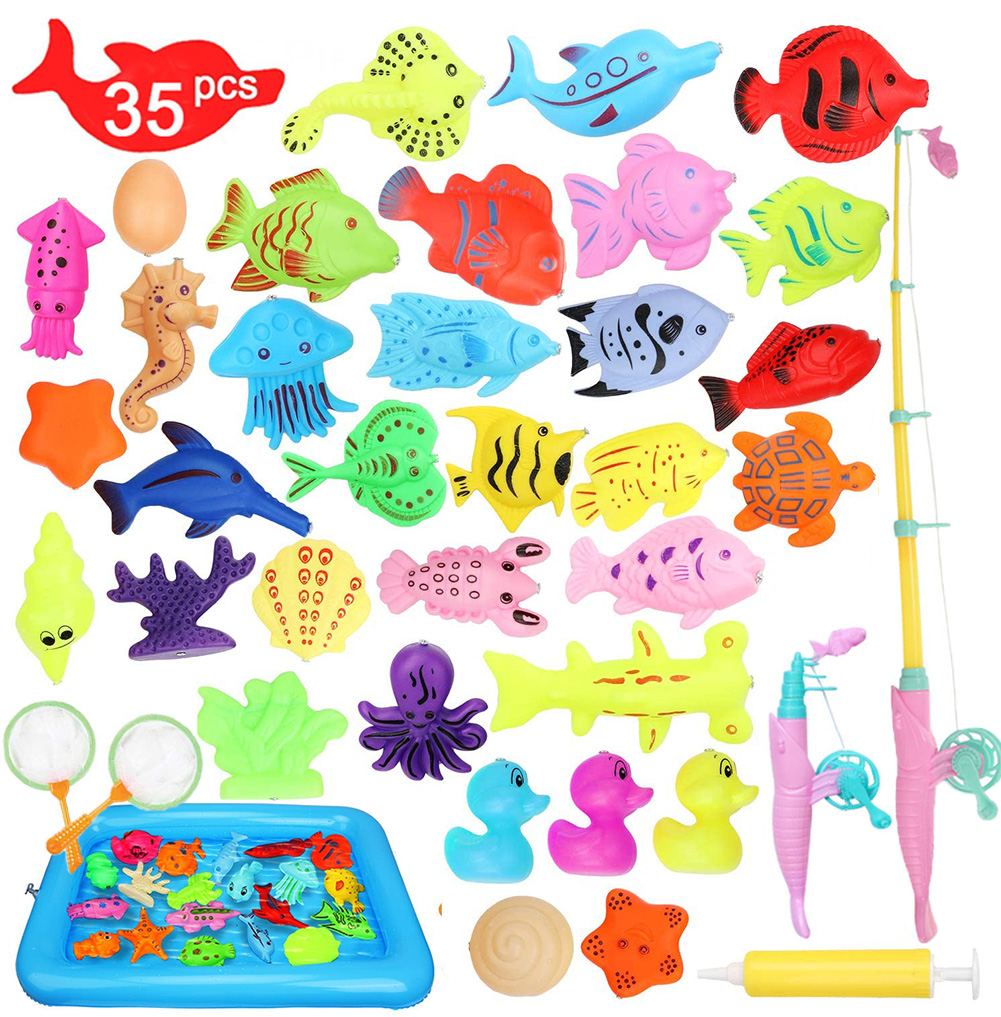 Seenda 35 Pack Fishing Toys Play Set for Kids,Bath Bathtub