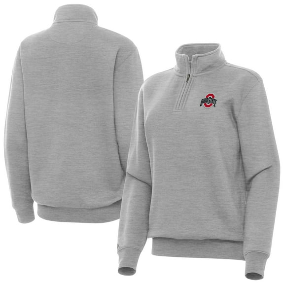 Women's Antigua  Heather Gray Ohio State Buckeyes Victory Quarter-Zip Sweatshirt