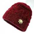 thumbnail image 2 of WREESH Women's Winter Fleece Beanie Warm Knitted Hat With Flower Embroidery, Thickening Fleece Hat Wine, 2 of 4