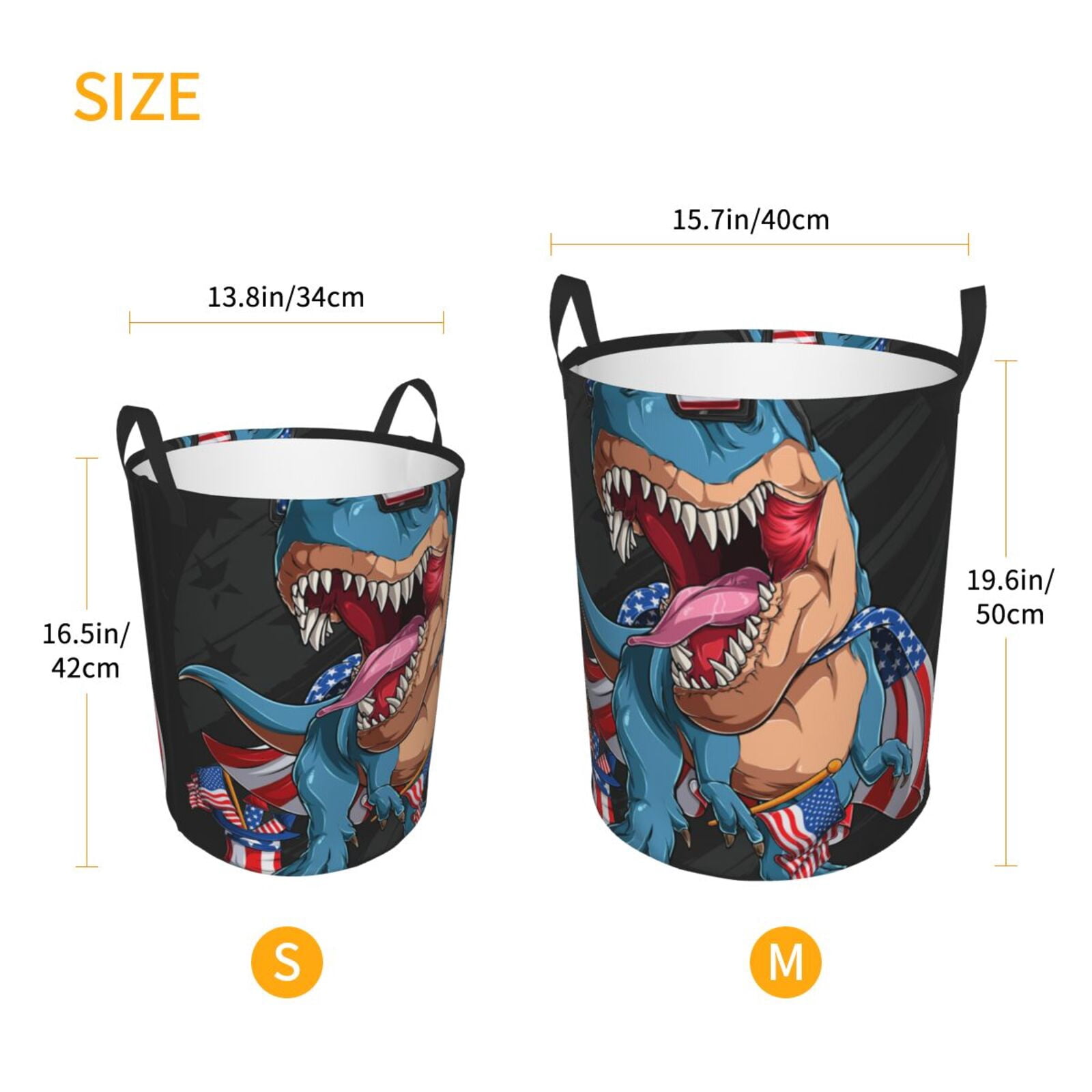 Large Laundry Basket with Handles - Blue Dinosaur Kids Baby Dirty Clothes Laundry Hamper for Bedroom Aesthetic