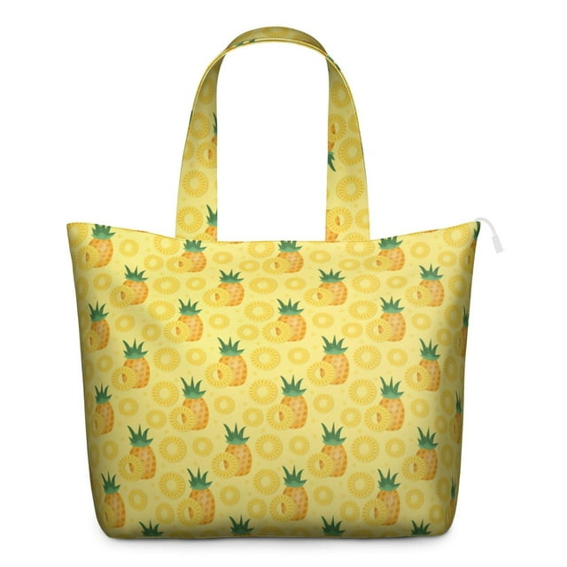 Travel Tote Bag with Hawaiian Pineapple Fresh Flowers Pattern Large Capacity Weekender Bag with Tropical Fruit Aesthetic, Lightweight, Multipurpose for Travel Daily Use