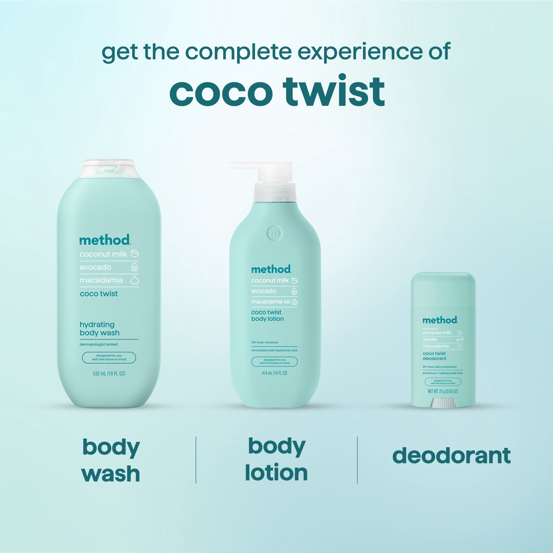 method Body Wash, Coco Twist - Leaves Skin Feeling Soft & Moisturized, Made Without Parabens, Notes of Coconut Milk, Avocado & Macadamia, 18 fl oz