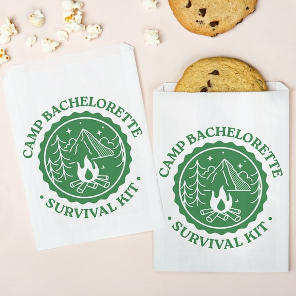 Big Dot of Happiness Camp Bachelorette White Paper Treat Bags, Glamping Bachelorette Individual Greaseproof Paper Sandwich Cookie Bags - 25 Count