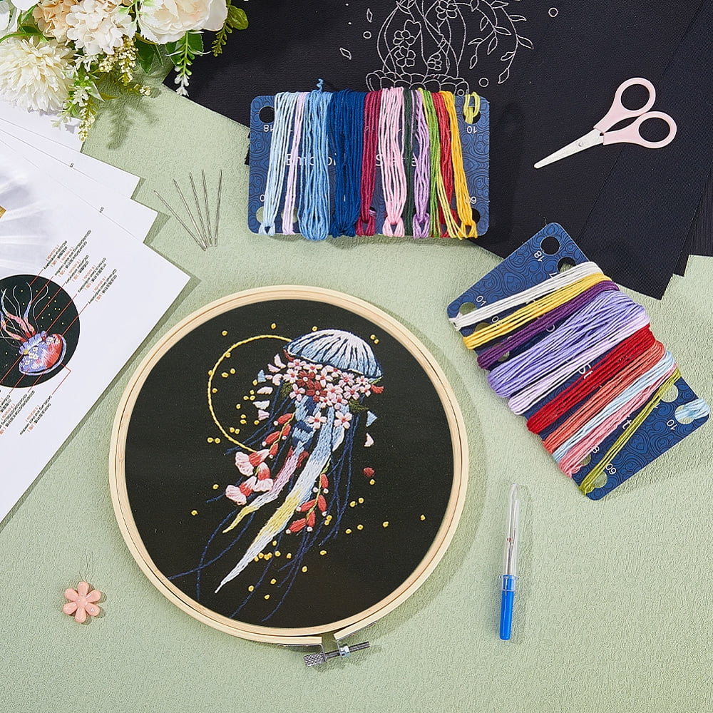 1 Set DIY Jellyfish Pattern Embroidery Kits with Plastic Handle Iron Seam Rippers Mixed Color 89x10mm