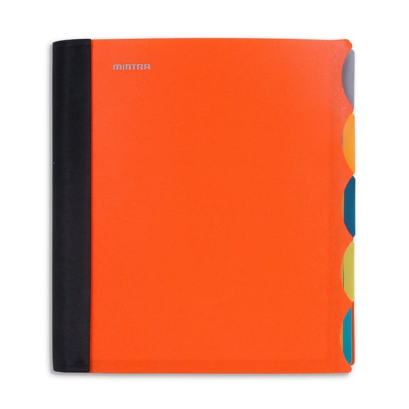 Mintra Durable Premium Spiral Notebook (5 Subject - Orange) - Fabric Covered Coils, Adjustable Pocket Folders, 200 Sheets